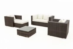 OUTFLEXX Loungemöbel-Set, Polyrattan, Braun Marmoriert, 5 Pers, Wasserfeste Kissenbox, Inkl. Beistelltisch -Gartenmöbel 10 16066 BOX B.jpg