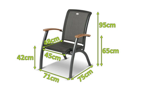 HARTMAN Da Vinci Dining-Sessel, Xerix/anthrazit, Alu/Textilene, Mit FSC-Teak-Armlehnen 3 HARTMAN Da Vinci Dining-Sessel, Xerix/anthrazit, Alu/Textilene, Mit FSC-Teak-Armlehnen – Bild 3