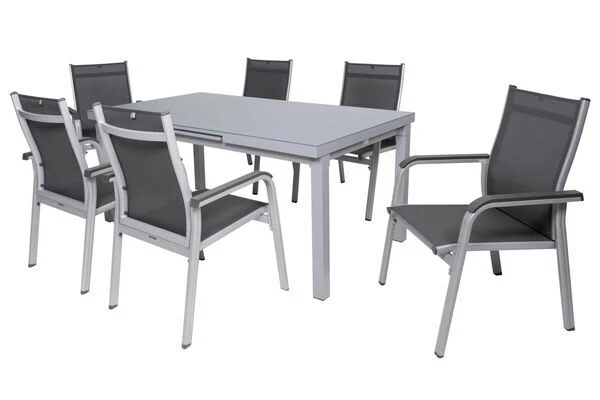 KETTLER BasicPlus Esstischgarnitur, Silber, Alu/Textilene, Tisch 180/240x100cm, 6 Stapelsessel 12 KETTLER BasicPlus Esstischgarnitur, Silber, Alu/Textilene, Tisch 180/240x100cm, 6 Stapelsessel – Bild 12