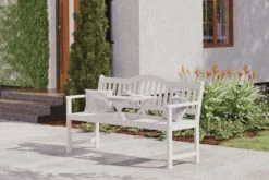 VILLANA Gartenbank, Weiß, Akazienholz, 152 X 59 X 86 Cm, 2-3 Personen, Klapptisch-Funktion