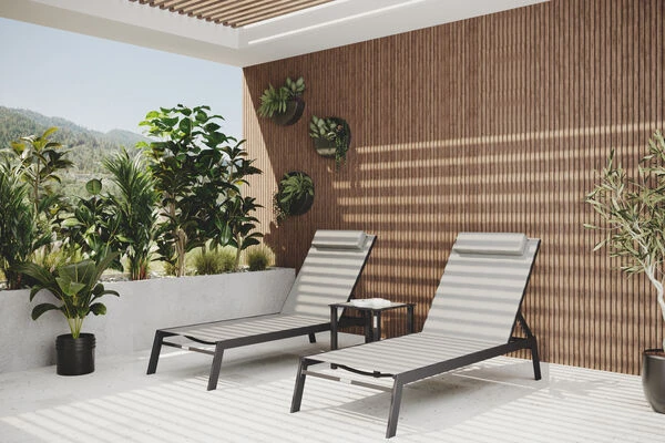 VILLANA 2er-Set Sonnenliegen, Anthrazit/grau, Alu/Textil, 198x66x32cm, Mit Beistelltisch 45x45cm 1 VILLANA 2er-Set Sonnenliegen, Anthrazit/grau, Alu/Textil, 198x66x32cm, Mit Beistelltisch 45x45cm