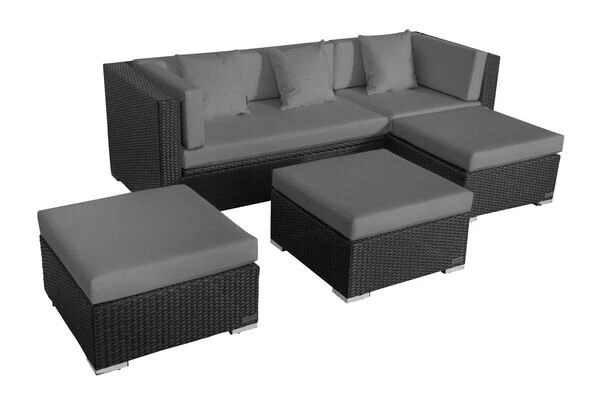 OUTFLEXX Loungemöbel-Set, Schwarz, Polyrattan, 5 Personen, Wasserfeste Kissenbox, Inkl. Kaffeetisch 14 OUTFLEXX Loungemöbel-Set, Schwarz, Polyrattan, 5 Personen, Wasserfeste Kissenbox, Inkl. Kaffeetisch – Bild 14