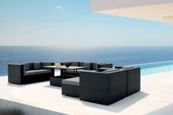 OUTFLEXX Loungemöbel-Set, Schwarz, Polyrattan, Für 9 Personen, Inkl. Loungetisch, Wasserfeste Kissenbox