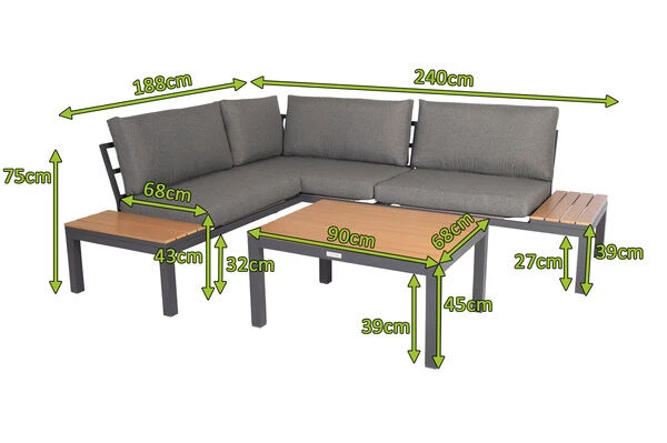 VILLANA Eck-Loungegruppe, Anthrazit/grau Meliert, Alu/Holzimitat/Polyester, 5 Personen, Inkl. Kissen 5 VILLANA Eck-Loungegruppe, Anthrazit/grau Meliert, Alu/Holzimitat/Polyester, 5 Personen, Inkl. Kissen – Bild 5