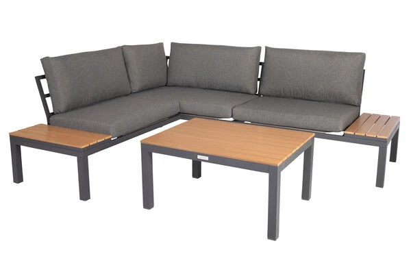 VILLANA Eck-Loungegruppe, Anthrazit/grau Meliert, Alu/Holzimitat/Polyester, 5 Personen, Inkl. Kissen 4 VILLANA Eck-Loungegruppe, Anthrazit/grau Meliert, Alu/Holzimitat/Polyester, 5 Personen, Inkl. Kissen – Bild 4