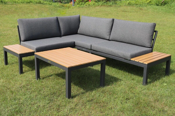 VILLANA Eck-Loungegruppe, Anthrazit/grau Meliert, Alu/Holzimitat/Polyester, 5 Personen, Inkl. Kissen 7 VILLANA Eck-Loungegruppe, Anthrazit/grau Meliert, Alu/Holzimitat/Polyester, 5 Personen, Inkl. Kissen – Bild 7