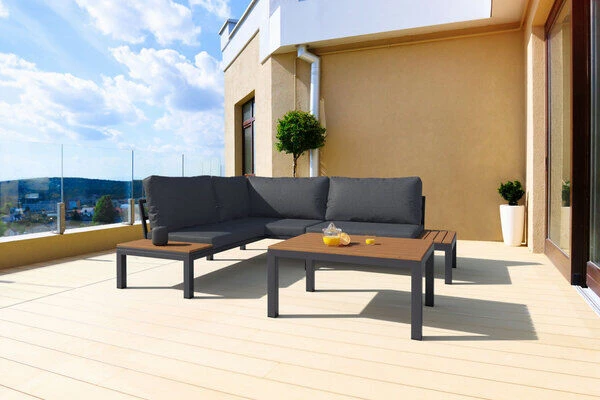 VILLANA Eck-Loungegruppe, Anthrazit/grau Meliert, Alu/Holzimitat/Polyester, 5 Personen, Inkl. Kissen 2 VILLANA Eck-Loungegruppe, Anthrazit/grau Meliert, Alu/Holzimitat/Polyester, 5 Personen, Inkl. Kissen – Bild 2