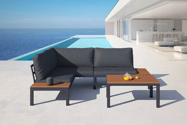 VILLANA Eck-Loungegruppe, Anthrazit/grau Meliert, Alu/Holzimitat/Polyester, 5 Personen, Inkl. Kissen 3 VILLANA Eck-Loungegruppe, Anthrazit/grau Meliert, Alu/Holzimitat/Polyester, 5 Personen, Inkl. Kissen – Bild 3