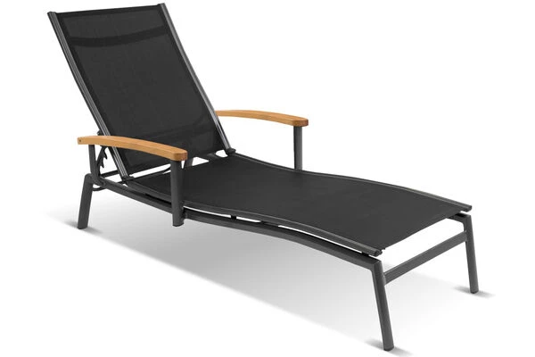 HARTMAN Alice Sonnenliege, Xerix/schwarz, Alu/Textilen, 179 X 75,5 X 33 Cm, FSC Teak-Armlehnen 1 HARTMAN Alice Sonnenliege, Xerix/schwarz, Alu/Textilen, 179 X 75,5 X 33 Cm, FSC Teak-Armlehnen