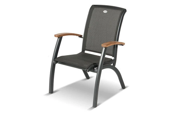 HARTMAN Da Vinci Dining-Sessel, Xerix/anthrazit, Alu/Textilene, Mit FSC-Teak-Armlehnen 1 HARTMAN Da Vinci Dining-Sessel, Xerix/anthrazit, Alu/Textilene, Mit FSC-Teak-Armlehnen