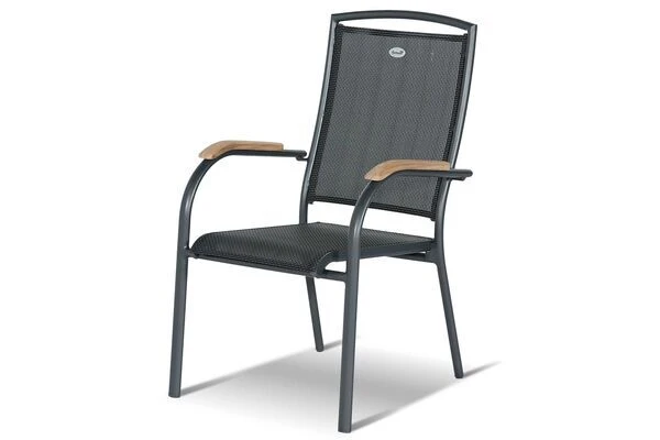 HARTMAN Raffaelo Stapelsessel, Xerix/anthrazit, Alu/Textilene, Mit FSC-Teak-Armlehnen 1 HARTMAN Raffaelo Stapelsessel, Xerix/anthrazit, Alu/Textilene, Mit FSC-Teak-Armlehnen