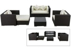 OUTFLEXX Loungemöbel-Set, 5 Personen, Braun, Polyrattan, Inkl. Kaffeetisch, Wasserfeste Kissenbox
