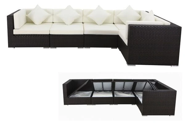 OUTFLEXX Ecklounge-Set Polyrattan, Braun, Für 5 Personen, Wasserfeste Kissenbox 1 OUTFLEXX Ecklounge-Set Polyrattan, Braun, Für 5 Personen, Wasserfeste Kissenbox