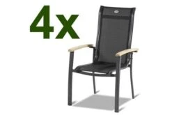 HARTMAN Alice Stapelsessel 4er-Set, Xerix/schwarz, Alu/4x4 Textilen, Mit FSC Teak-Armlehnen