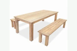 OUTFLEXX Esstischset, Tisch 160x90cm, 2 Bänke 130x40cm, Recycled Teak, Plattenstärke 30mm