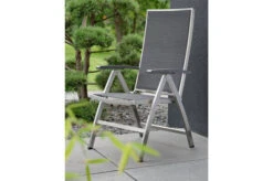 STERN Cardiff Klappsessel, Silbergrau, Edelstahl/Textil/Aluminiumarmlehnen, 69x60x110 Cm, Rückenlehne Verstellbar, Klappbar