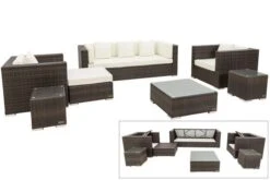 OUTFLEXX Loungemöbel-Set, Braun Marmoriert, Polyrattan, 6 Pers, Wasserfeste Kissenbox, Inkl. Beistelltisch