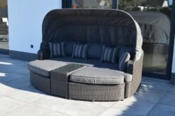 Bestseller 23 OUTFLEXX Houston Loungebett, Grau, Polyrattan, Doppel-halbrund, Viele Stellmöglichkeiten, Dach Klappbar
