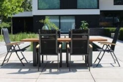 HARTMAN Sondermodell Yasmani/Alice Esstischgruppe, Xerix, Alu/Teakholz, 4x4 Textilen, 240x100cm, 4 Stapel-, 2 Multipositionssessel