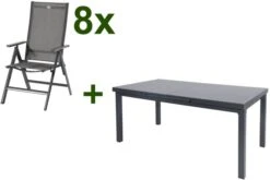 HARTMAN Aruba Esstischgarnitur, Xerix, Alu/Textilene, Tisch 180/240x100cm, 8 Multipositionssessel
