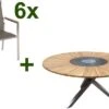 STERN Cardiff Esstischgruppe, Silber/taupe, Edelstahl/FSC-Teak, Tisch Ø 170 Cm, 6 Stapelsessel