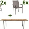 STERN Cardiff Set, Silber/silbergrau, Edelstahl/FSC-Teak, Tisch 180/240 X 100 Cm, 6 Stapel-, 2 Multipositionssessel