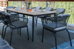 OUTFLEXX Oscar Esstischgarnitur, Anthrazit, Alu/FSC-Teak/Rope, Tisch 214x100 Cm, 8 Stühle , Tischplatte AusTeak