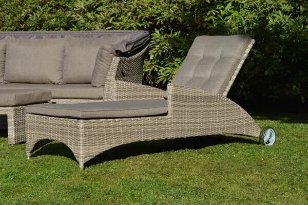 Ploß Rabida Comfort Rollliege, Champagner-meliert, Polyrattan, 198x68x44cm, Verstellbar, Hohe Sitzhöhe 1 Ploß Rabida Comfort Rollliege, Champagner-meliert, Polyrattan, 198x68x44cm, Verstellbar, Hohe Sitzhöhe
