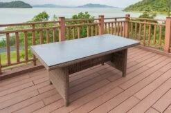 OUTFLEXX Dining Tisch, Hellbraun, Polyrattan, 200 X 95 Cm, Tischplatte Spraystone, 6mm