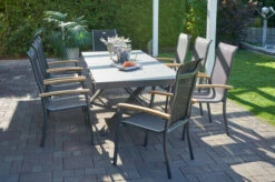 HARTMAN Sondermodell Xanadu / Alice Esstischgarnitur, Xerix/schwarz, Alu/Glaskeramik, 4x4 Textilen, 8 Stapelsessel, 220/280x100cm