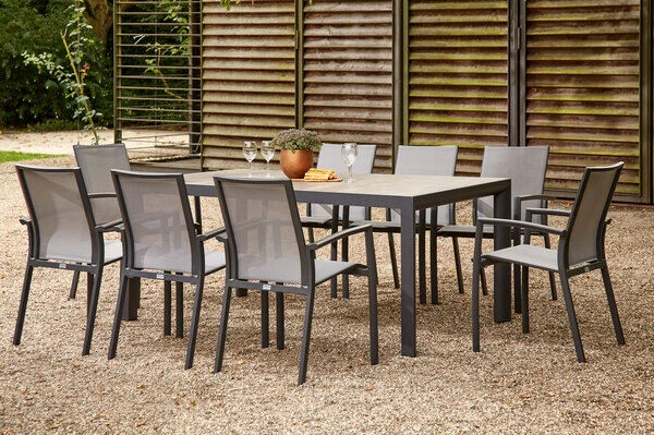 SIENA GARDEN Velia / Silva Dining Set, Anthrazit/washed Grey, Alu/Ranotex/Keramik, 8 Sessel, Tisch 220 X 100 Cm 1 SIENA GARDEN Velia / Silva Dining Set, Anthrazit/washed Grey, Alu/Ranotex/Keramik, 8 Sessel, Tisch 220 X 100 Cm