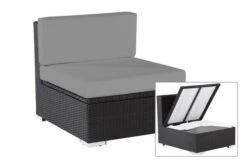 OUTFLEXX Mittelelement, Schwarz, Polyrattan, Inkl. Polster Und Kissen, Wasserfeste Kissenbox