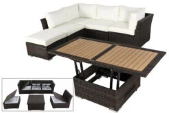 OUTFLEXX Loungemöbel-Set, Braun Marmoriert, Polyrattan, Inkl. Loungetisch, Für 5 Personen, Wasserfeste Kissenbox