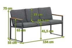 OUTFLEXX Alexander Bank, Mattgrau, Alu/Teak, 154x55x75 Cm, Mit Armlehnen, Inkl. Polster -Gartenmöbel 20120 mass.jpg