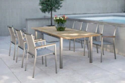 STERN Polaris Esstischgarnitur, Kaschmir, Edelstahl/FSC-Teak, Tisch 162/220 X 90 Cm, 6 Personen, Ausziehbar