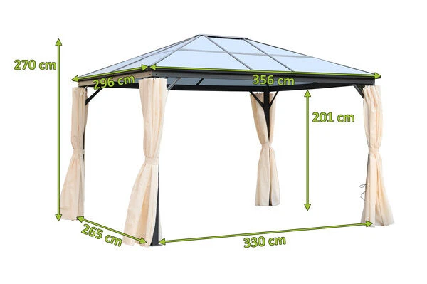 OUTTECH Hardtop Pavillon, Grau, Aluminium, 300x360x270 Cm Mit Seitenteilen Und LED Beleuchtung 5 OUTTECH Hardtop Pavillon, Grau, Aluminium, 300x360x270 Cm Mit Seitenteilen Und LED Beleuchtung – Bild 5