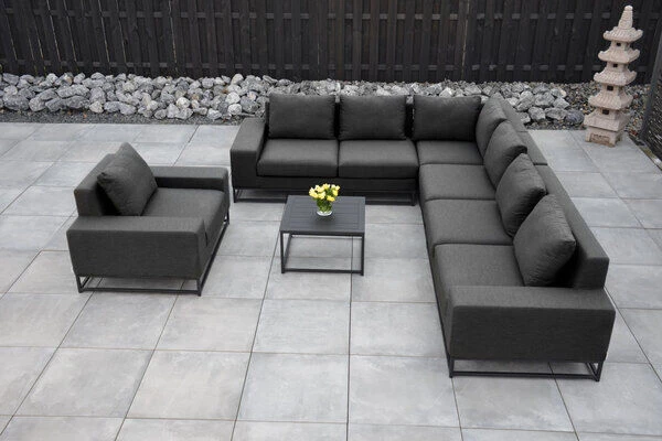 OUTFLEXX June Ecklounge, Schwarz/sooty, Alu/Sunbrella, 6-7 Personen, Inkl. 2 Loungetischen 2 OUTFLEXX June Ecklounge, Schwarz/sooty, Alu/Sunbrella, 6-7 Personen, Inkl. 2 Loungetischen – Bild 2