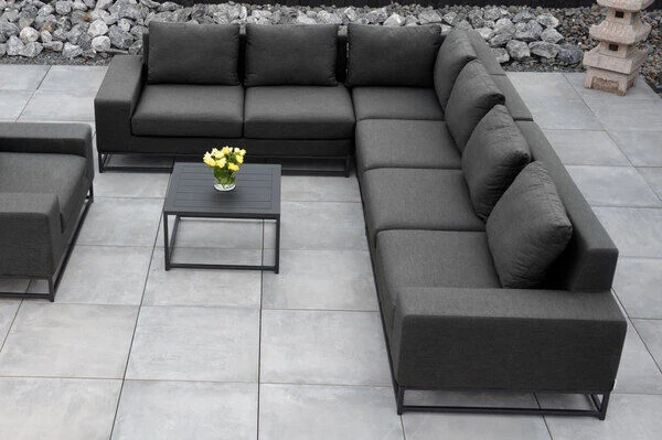 OUTFLEXX June Ecklounge, Schwarz/sooty, Alu/Sunbrella, 6-7 Personen, Inkl. 2 Loungetischen 1 OUTFLEXX June Ecklounge, Schwarz/sooty, Alu/Sunbrella, 6-7 Personen, Inkl. 2 Loungetischen