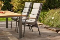 Bestseller 19 SIENA GARDEN Savona Sessel, Matt Graphit , Alu/FSC-Teak/Texfabric, 74x60x110 Cm, Verstellbare Rückenlehne, Inkl. Polster