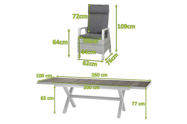 SIENA GARDEN Corido/Sincro Esstischgarnitur, Ice Grey/weiß Grau, Alu/Gardino®-Geflecht/Keramik, Ausziehtisch 200/260x100 Cm, 6 Dining Move Sessel 5 SIENA GARDEN Corido/Sincro Esstischgarnitur, Ice Grey/weiß Grau, Alu/Gardino®-Geflecht/Keramik, Ausziehtisch 200/260x100 Cm, 6 Dining Move Sessel – Bild 5