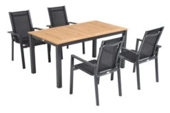 OUTFLEXX Esstischgarnitur, OUTFLEXX® Anthrazit Matt, Alu / Teak / Textil, Ausziehtisch 150/210x90cm, 4 Stapelsessel -Gartenmöbel 22176 18.jpg