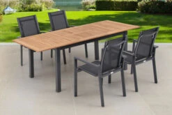 OUTFLEXX Esstischgarnitur, OUTFLEXX® Anthrazit Matt, Alu / Teak / Textil, Ausziehtisch 150/210x90cm, 4 Stapelsessel -Gartenmöbel 22176 6.jpg