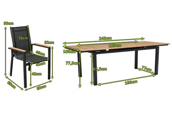 OUTFLEXX Esstischgarnitur, OUTFLEXX® Anthrazit Matt, Alu / Teak / Textil, Tisch 180/240x100cm, 6 Stapelsessel 5 OUTFLEXX Esstischgarnitur, OUTFLEXX® Anthrazit Matt, Alu / Teak / Textil, Tisch 180/240x100cm, 6 Stapelsessel – Bild 5