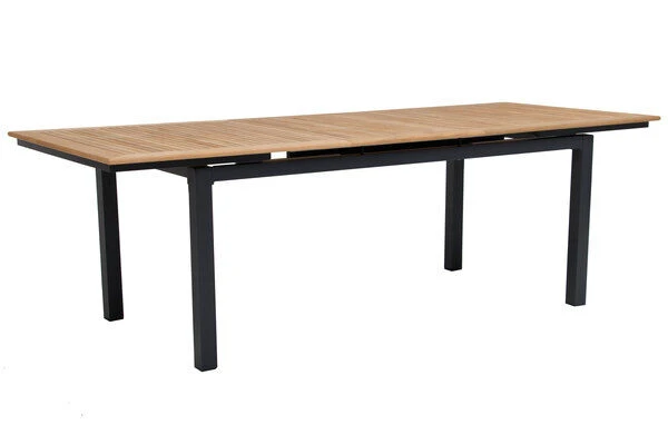 OUTFLEXX Esstischgarnitur, OUTFLEXX® Anthrazit Matt, Alu / Teak / Textil, Tisch 180/240x100cm, 6 Stapelsessel 7 OUTFLEXX Esstischgarnitur, OUTFLEXX® Anthrazit Matt, Alu / Teak / Textil, Tisch 180/240x100cm, 6 Stapelsessel – Bild 7