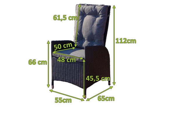 OUTFLEXX 2er Set Dining Sessel, Schwarz, Polyrattan, Je 55 X 65 X 112 Cm, Rücken Stufenlos Verstellbar 5 OUTFLEXX 2er Set Dining Sessel, Schwarz, Polyrattan, Je 55 X 65 X 112 Cm, Rücken Stufenlos Verstellbar – Bild 5