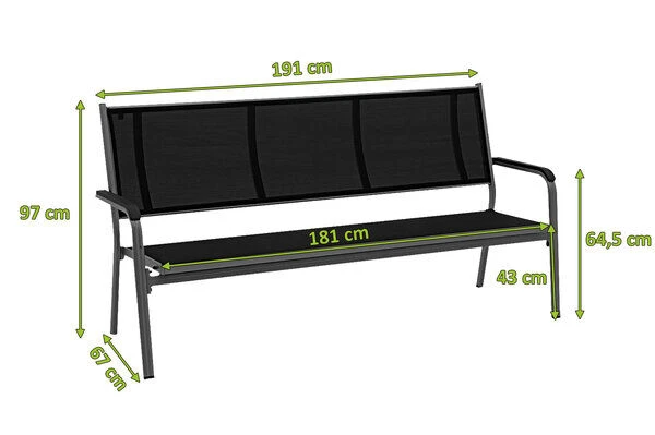 KETTLER BasicPlus 3er Bank, Anthrazit, Alu/Textilene, 67x97x191, 0310612-7000 2 KETTLER BasicPlus 3er Bank, Anthrazit, Alu/Textilene, 67x97x191, 0310612-7000 – Bild 2