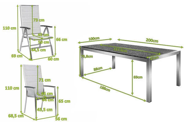STERN Esstischgarnitur, Silber/grau, Edelstahl/Textilene, Tisch 200 X 100 Cm, 2 Teilige Tischplatte, 4 Stapelsessel, Hohe Rückenlehne, 2 Multipo, Padded 2 STERN Esstischgarnitur, Silber/grau, Edelstahl/Textilene, Tisch 200 X 100 Cm, 2 Teilige Tischplatte, 4 Stapelsessel, Hohe Rückenlehne, 2 Multipo, Padded – Bild 2