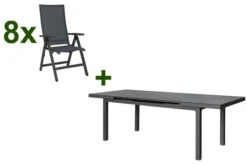 STERN New Top Esstischgarnitur, Anthrazit, Alu / Glas / Textil, Tisch 180/240x100cm, 8 Klappsessel