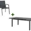 STERN New Top Esstischgarnitur, Anthrazit, Alu / Glas / Textil, Tisch 180/240x100cm, 6 Stapelsessel