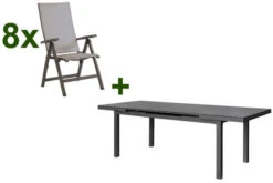 STERN New Top Esstischgarnitur, Anthrazit, Alu / Glas / Textil, Ausziehtisch 180/240x100cm, 8 Klappsessel